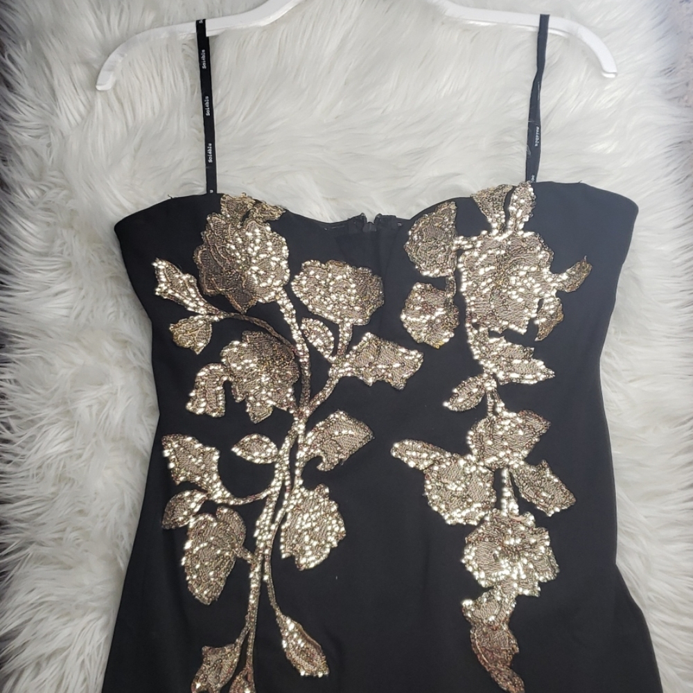Long Black dress with Gold roses